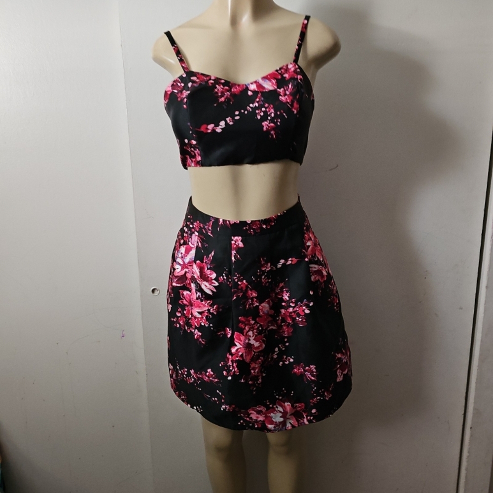 A. Byer Black and Pink Floral Backless Dress